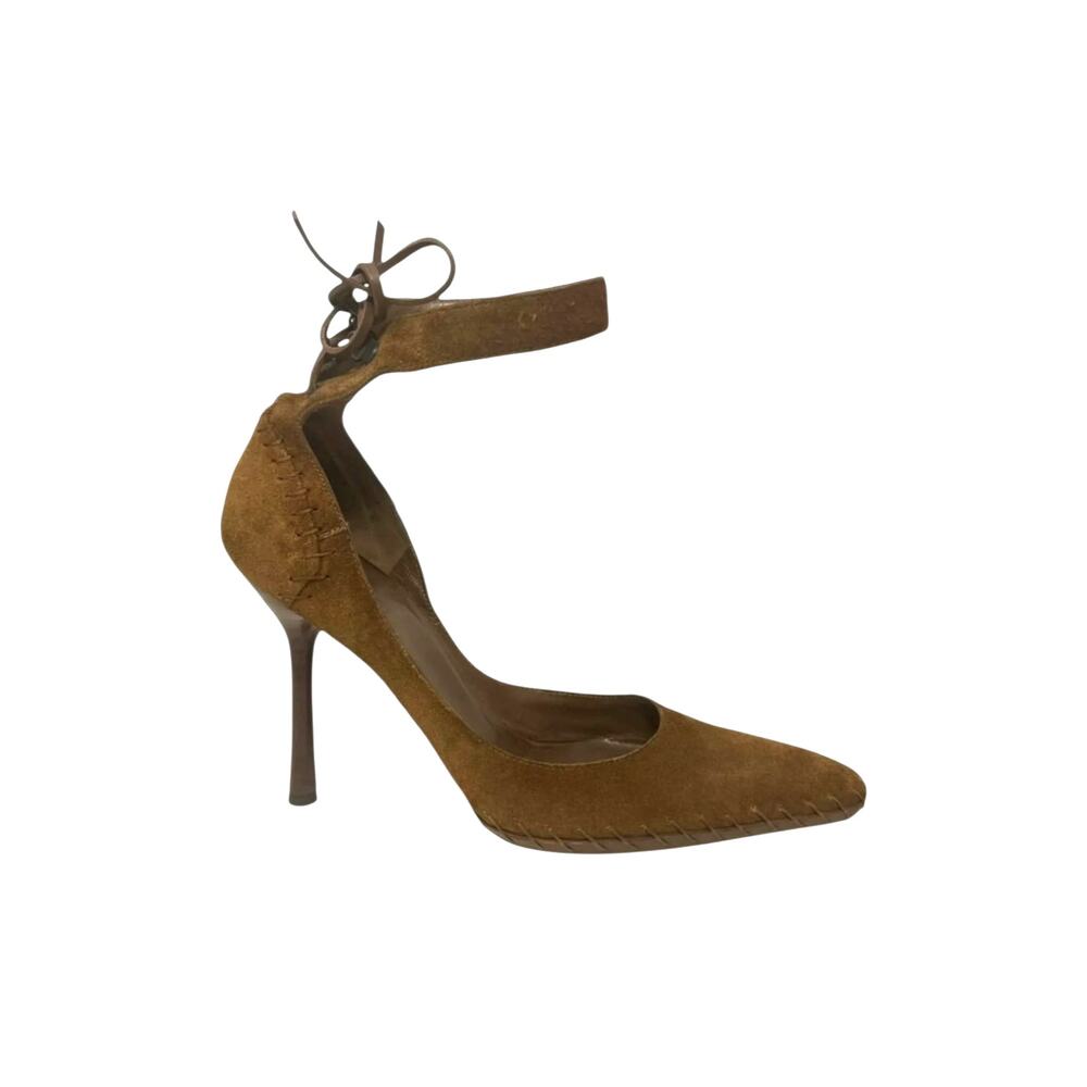 Gucci Tom Ford Vintage Y2K Brown Suede Whipstitch D'Orsay Heel Shoes‎ Authentic